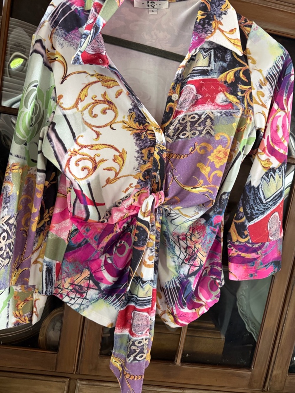 Tie-Front Multicolor Printed Blouse - Women's